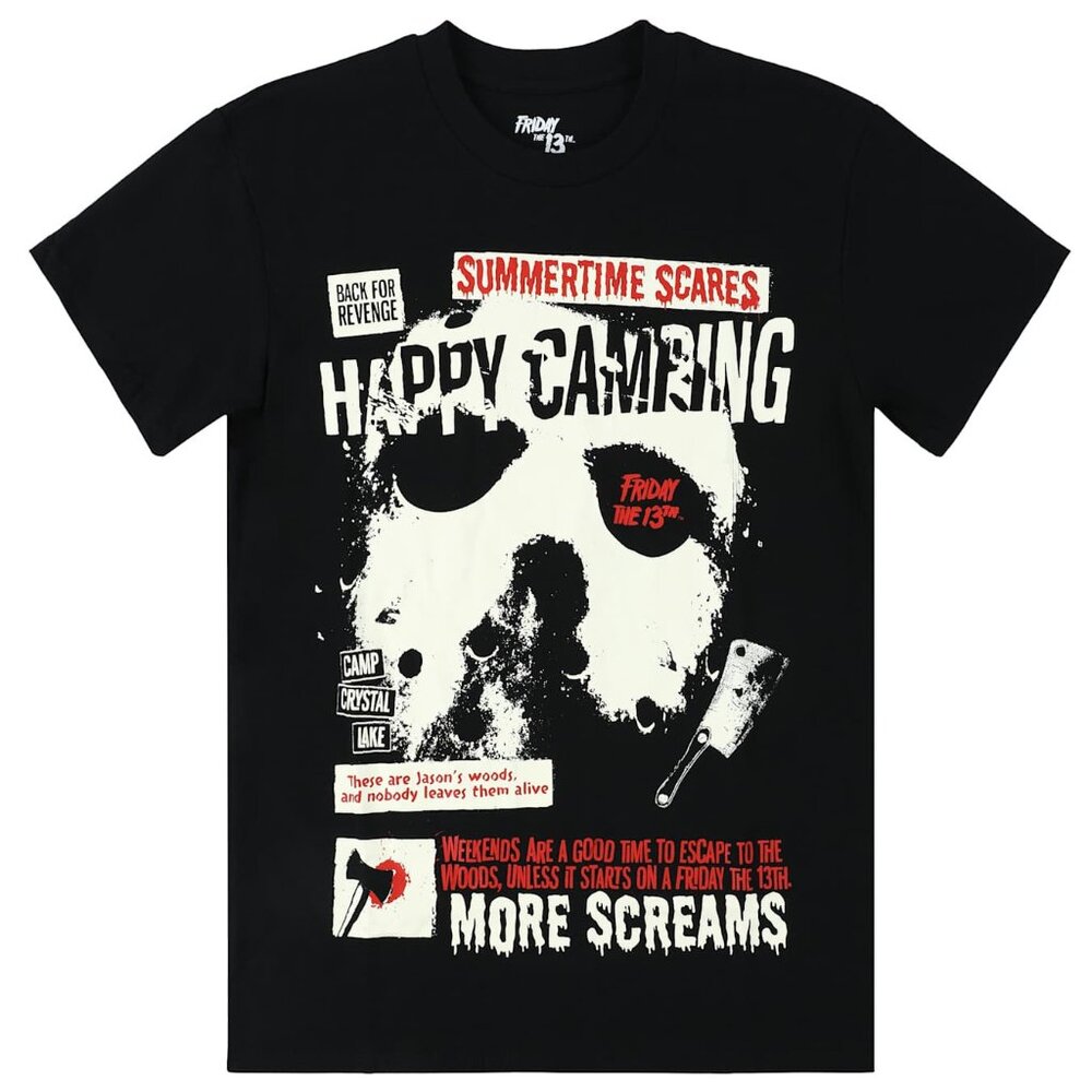 NEW Friday the 13th "Happy Camping" Graphic Tee T-Shirt Adult LG Black NWT